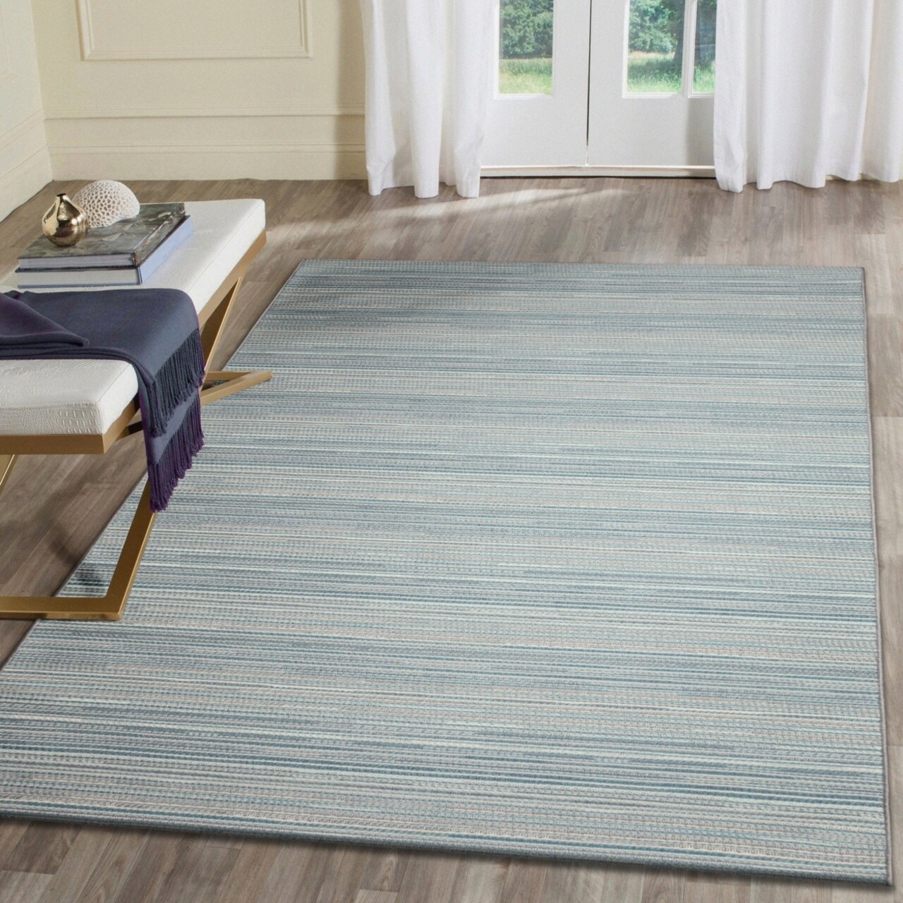 The Rug Department Liora Manne Miranda Tweed Stripe Indoor Outdoor Area Rug Aqua